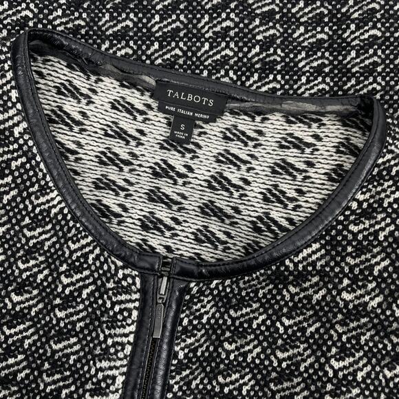 Talbots Merino Wool Knit Zip Jacket Black Cream Size S - Picture 7 of 7